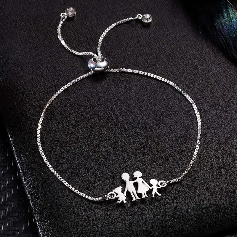 Family Series Friendship Metal Bracelet Mom Daughter Sister Heart Silver Color Chain Woman Couple Mother's Day Jewelry New Gifts