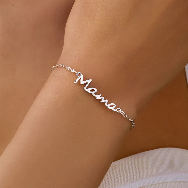 Simple Letter Mama Charm Bracelet for Women Metal 3 Colors Double Layer Chain Bangle Fashion Jewelry Mother Day Wrist Gift