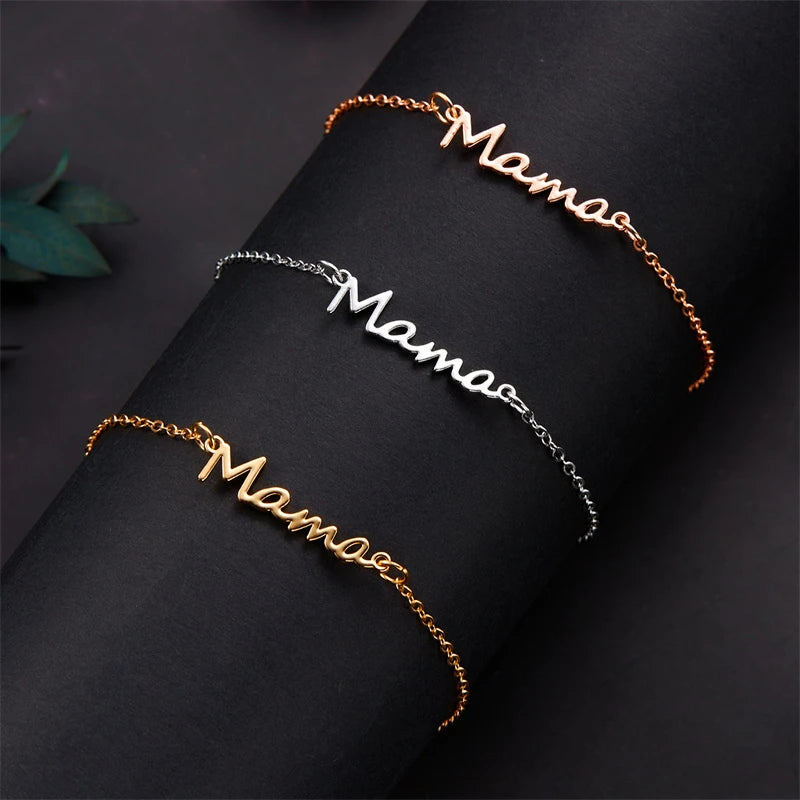 Simple Letter Mama Charm Bracelet for Women Metal 3 Colors Double Layer Chain Bangle Fashion Jewelry Mother Day Wrist Gift