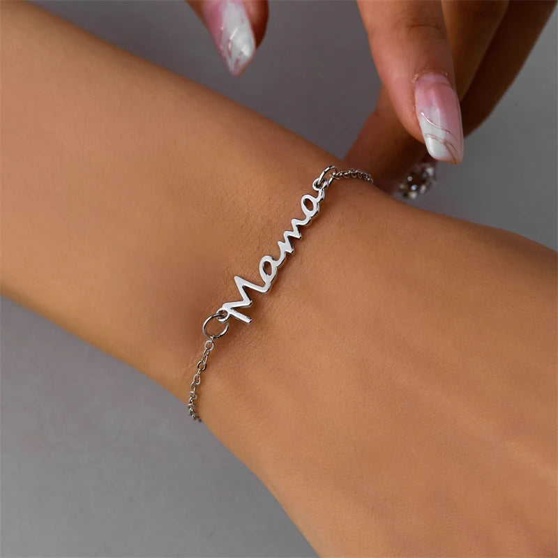 Simple Letter Mama Charm Bracelet for Women Metal 3 Colors Double Layer Chain Bangle Fashion Jewelry Mother Day Wrist Gift